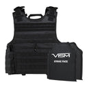 LEVEL IIIA  EXPERT PLATE CARRIER VEST WITH TWO 10"X12" RECTANGLE CUT SOFT BALLISTIC PANELS/BLACK/2XL+