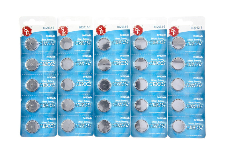 SE BT2032-25 CR2032 Button Cell Batteries (25-Pack), Silver