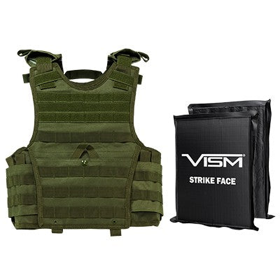 LEVEL IIIA  VISM BSCVPCVXC2963G-A EXPERT PLATE CARRIER VEST (EXTRA SMALL-SMALL) WITH 8"X10' LEVEL IIIA RECTANGLE CUT 2X SOFT BALLISTIC PANELS/ SMALL/ GREEN