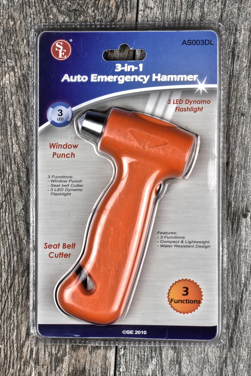 SE AS003DL Dynamo Rechargeable 3-IN-1 Auto Emergency Hammer with Flashlight, Window Punch and Seat Belt Cutter