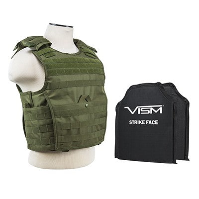 LEVEL IIIA VISM by NcSTAR BSCVPCVX2963G-A EXPERT PLATE CARRIER VEST (MED-2XL) WITH 10"X12' LEVEL IIIA SHOOTERS CUT 2X SOFT BALLISTIC PANELS/ LARGE/ GREEN