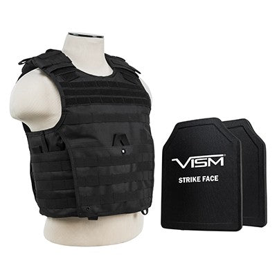 LEVEL III+ VISM by NcSTAR BPCVPCVX2963B-A EXPERT PLATE CARRIER VEST (MED-2XL) WITH 10"X12' LEVEL III+ PE SHOOTERS CUT 2X HARD BALLISTIC PLATES/ LARGE/BLACK