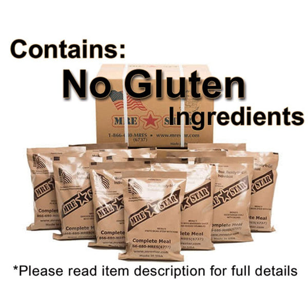 MRE Star Case of 12 Single Complete MRE Meals - Gluten Free Variety with Heaters M-018HNG