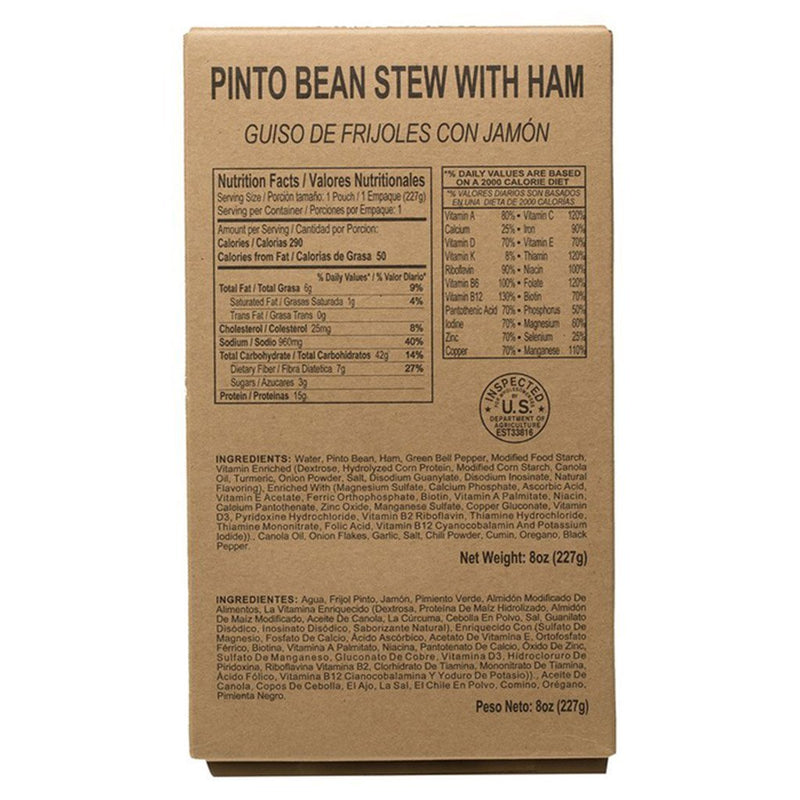 MRE Star Case of 12 Single Complete MRE Meals - Gluten Free Variety with Heaters M-018HNG/ Pinto Bean Stew with Ham