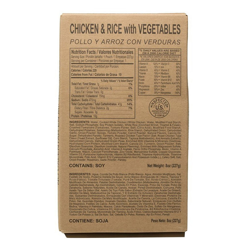 MRE Star Case of 12 Single Complete MRE Meals - Gluten Free Variety with Heaters M-018HNG/ Chicken and Rice