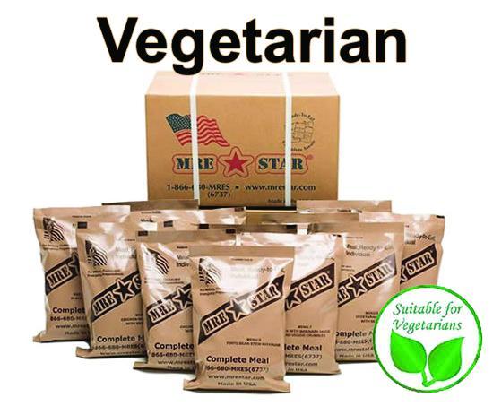 MRE Star Case of 12 Single Complete MRE Meals - Vegetarian Variety with Heaters M-018HV