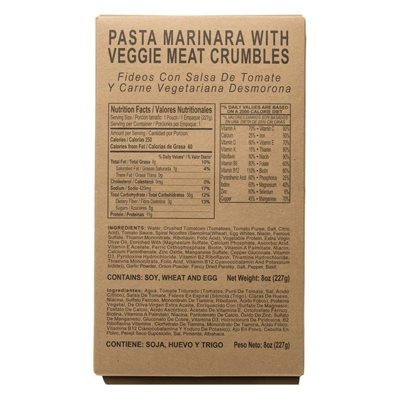 MRE Star Case of 52 Pasta Marinara with Veggie Crumbles Entrees - VE-303C