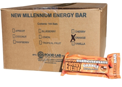 SOS Food Labs SOS-ORANGE-144 Millennium Bars 400-Calorie Orange Case