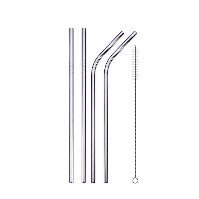 UPORS Reusable Drinking Straw 304 Stainless Steel Straws Straight Bent Metal Straw with Cleaner Brush Pouch