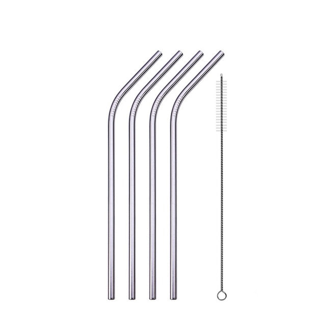 4 bent stainless steel reusable straws