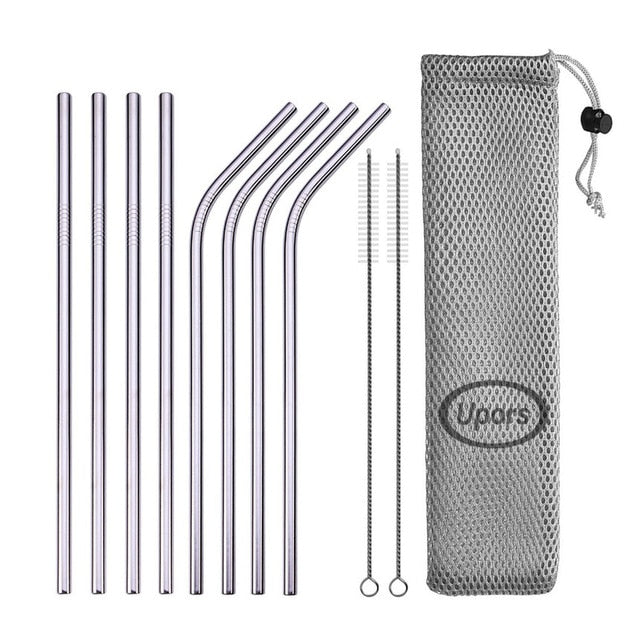 Complete set of stainless steel reusable straws/ bent/ straight/ and cleaning kit