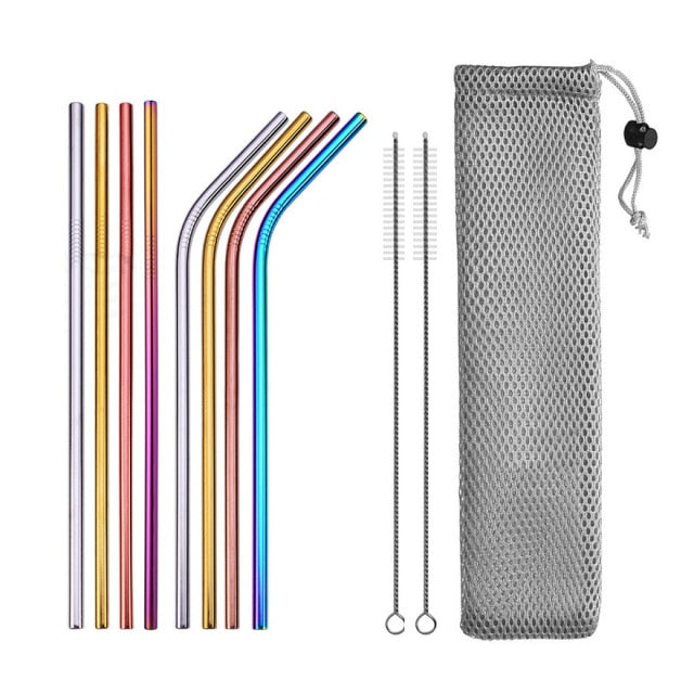 multi colored stainless steel reusable straws