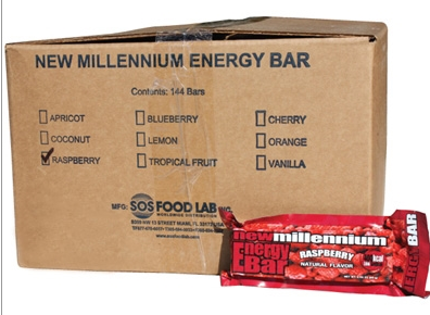 SOS Food Labs SOS-RASPBERRY-144 Millennium Bars 400-Calorie Raspberry Case